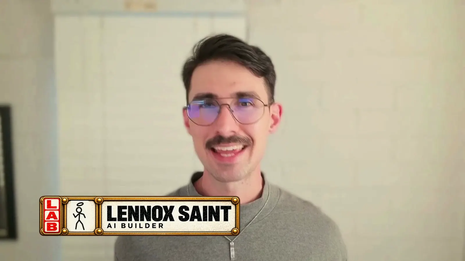 Lennox on camera, with the LAB lower third: Lennox Saint, AI builder